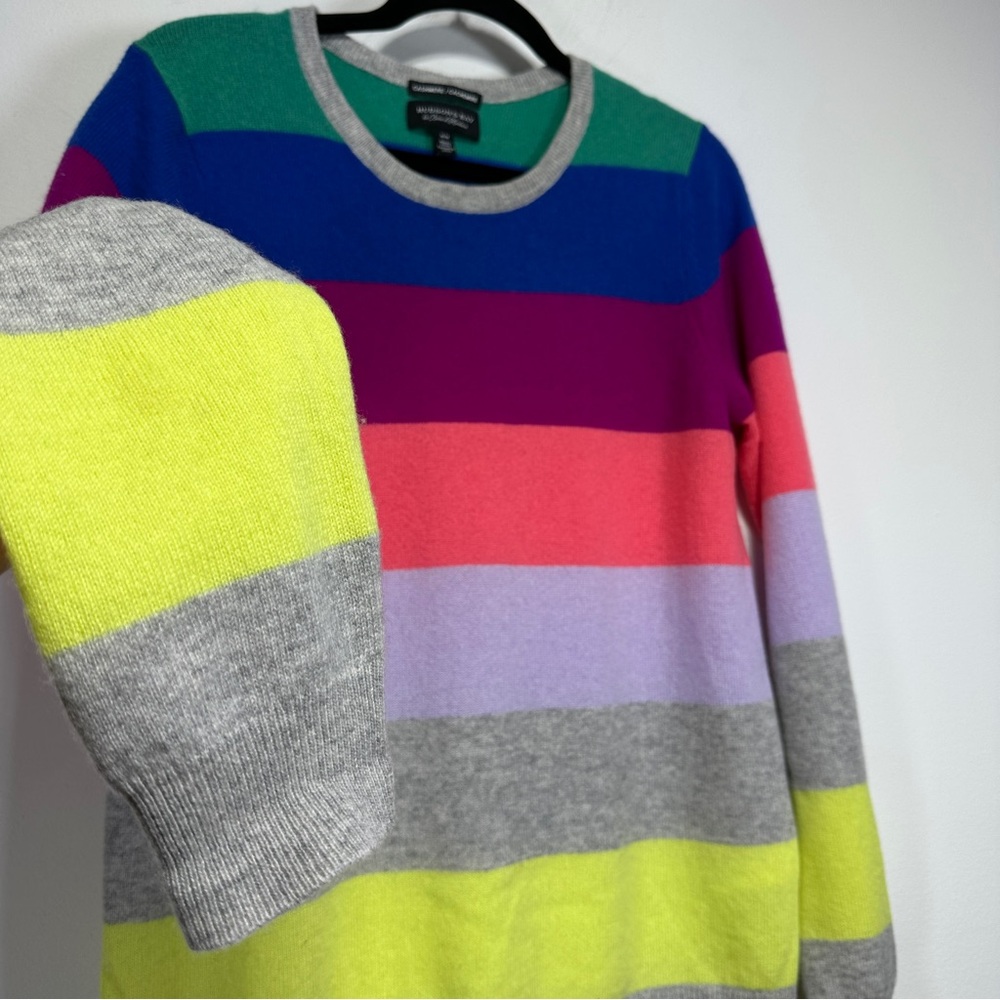 HUDSON'S BAY Multicolor Striped Cashmere Crewneck Sweater Rainbow Stripe Size M - Picture 3 of 8
